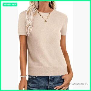 Wool Blend Short Sleeve Crew Neck Sweater Business Casual Top